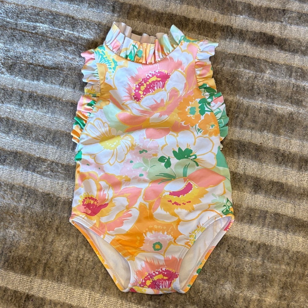 Janie and Jack Floral Kids Swim One Piece - Pink, Yellow, Green